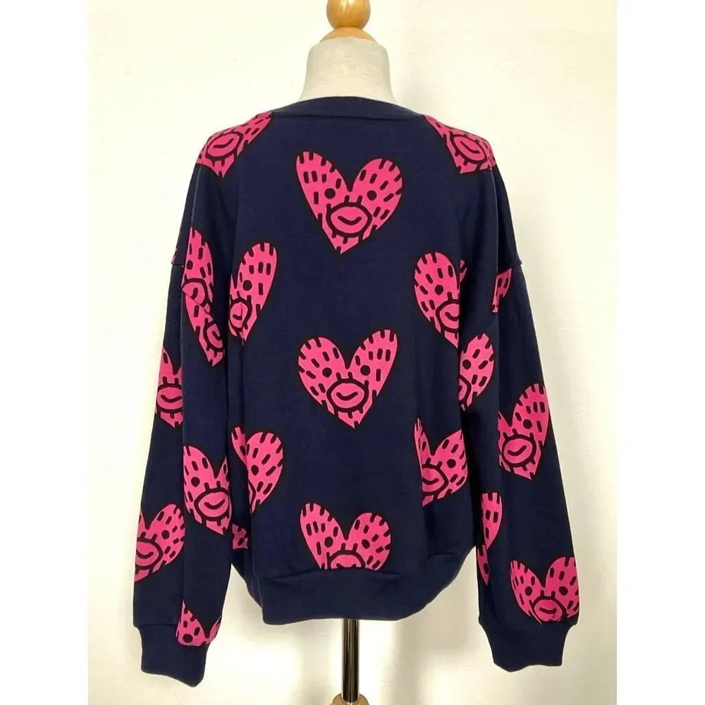 NEW Gap × Frank Ape Kids Graphic Sweatshirt Girls 12 X-Large Navy Graphic Heart